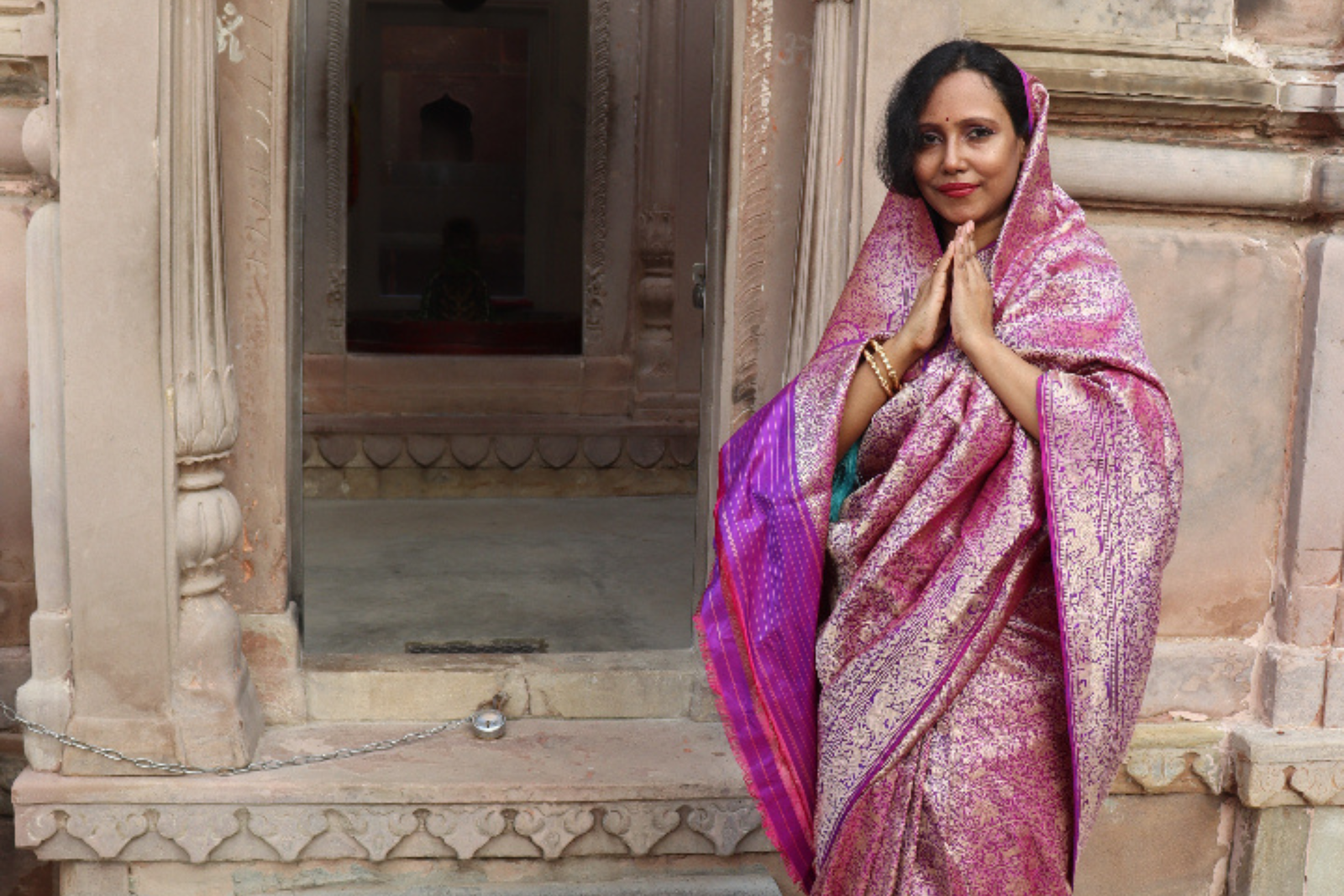 Seeking blessings at Kashi Vishwanath during our shoot